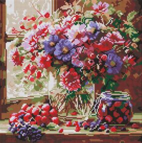 Алмазна мозаїка 40х40 АМO8314 Букет і фрукти "Ідейка"