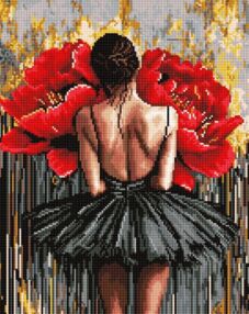 Алмазна мозаїка б/підрамн 40х50 АМС20167 Балерина з червоними півоніями "Ідейка"