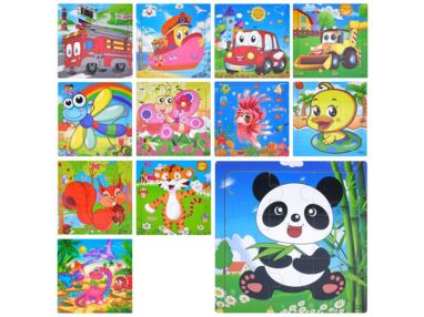 Деревяні пазли транспорт тварини комахи рибка динозавр мікс видів 9 деталей MD1993