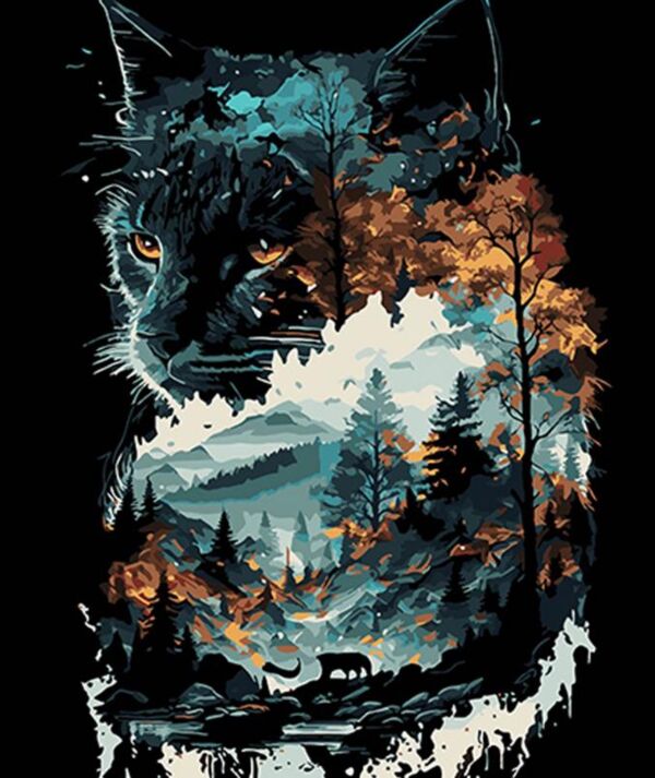 Розпис по номерах 40х50 AH1128 Кішка в подвійній експоциції на чорному фоні Strateg Ціна (цена) 389.03грн. | придбати  купити (купить) Розпис по номерах 40х50 AH1128 Кішка в подвійній експоциції на чорному фоні Strateg доставка по Украине, купить книгу, детские игрушки, компакт диски 0