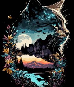 Розпис по номерах 40х50 AH1129 Котяче відображення природи на чорному фоні "Strateg"