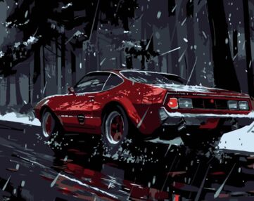 Розпис по номерах 40х50 AH1196-11 Червона машина на чорному фоні "Strateg"