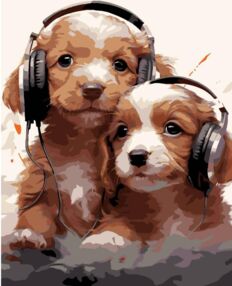 Розпис по номерах 40х50 AH1218-19 Цуценята на чорному фоні "Strateg"