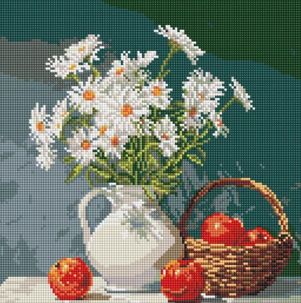 Алмазна мозаїка 40х40 AMO8339 Букет ромашок з яблуками Ідейка Ціна (цена) 279.90грн. | придбати  купити (купить) Алмазна мозаїка 40х40 AMO8339 Букет ромашок з яблуками Ідейка доставка по Украине, купить книгу, детские игрушки, компакт диски 0