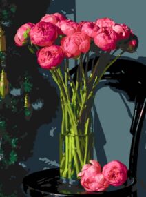 Розпис по номерах 30х40 FH-35 Букет із рожевих квітів на чорному фоні "Strateg"