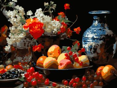 Розпис по номерах 30х40 FH-37 Фруктовий достаток на чорному фоні "Strateg"