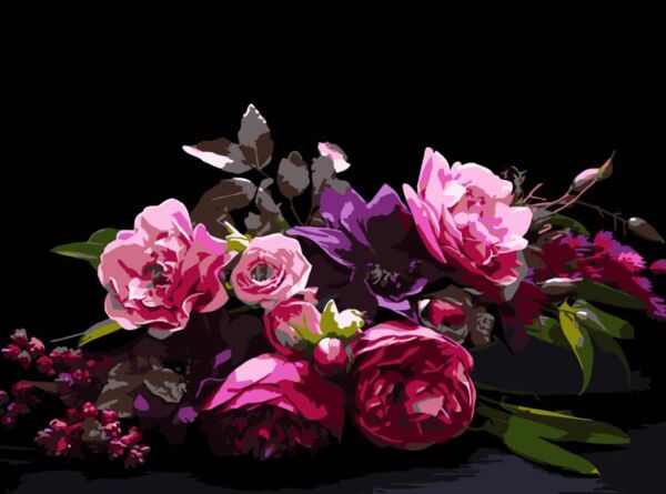 Розпис по номерах 30х40 FH-41 Квіткова гармонія на чорному фоні Strateg Ціна (цена) 234.41грн. | придбати  купити (купить) Розпис по номерах 30х40 FH-41 Квіткова гармонія на чорному фоні Strateg доставка по Украине, купить книгу, детские игрушки, компакт диски 0