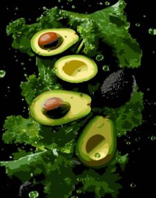 Розпис по номерах 40х50 AH1271 Зелений смак авокадо на чорному фоні "Strateg"