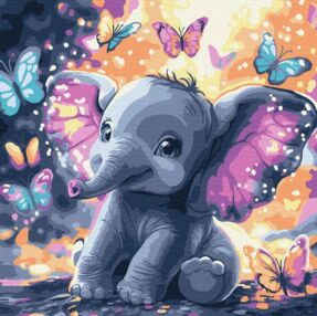 Розпис по номерах 30х30 KHO6894 Безтурботний слоник з фарбами металiк "Ідейка"