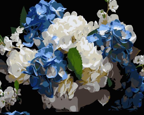 Розпис по номерах 40х50 AH1247 Блакитно-білі гортензії на чорному фоні Strateg Ціна (цена) 254.36грн. | придбати  купити (купить) Розпис по номерах 40х50 AH1247 Блакитно-білі гортензії на чорному фоні Strateg доставка по Украине, купить книгу, детские игрушки, компакт диски 0