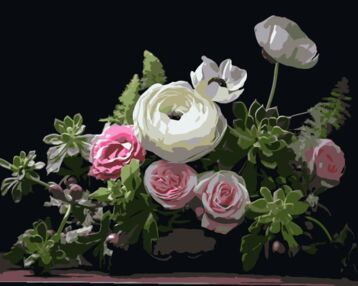 Розпис по номерах 40х50 AH1261 Ніжний квітковий натюрморт на чорному фоні "Strateg"