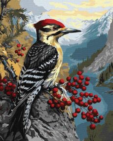 Розпис по номерах 40х50 КНО6778 Дятел на калині "Ідейка"