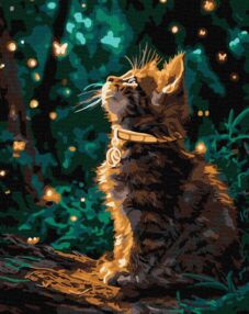 Розпис по номерах 40х50 КНО6881 Кошеня та світлячки з фарбами металік extra "Ідейка"