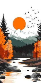 Розпис по номерах 40х80 КНО6415 Жовтий місяць серед осіннього лісу "Ідейка"