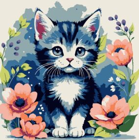 Розпис по номерах 20х20 HH8029 Кіт серед квітів "Strateg"