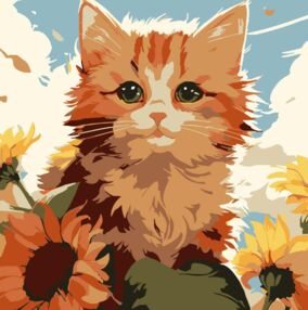 Розпис по номерах 20х20 HH8032 Рудий кіт з соняшниками "Strateg"