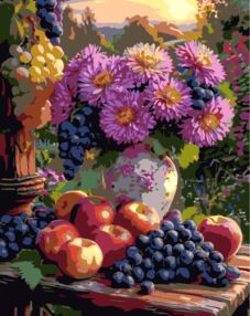 Розпис по номерах 40х50 VG021 Рожеві квіти з фруктами "Strateg"