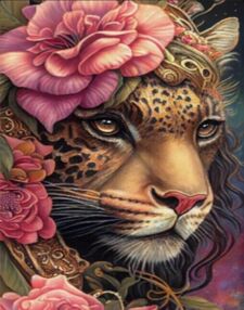 Алмазна мозаїка 40х50 JSFH85885 Леопард у яскравих квітах "Strateg"