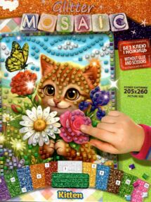 Блискуча мозаїка Glitter mosaic БМ-04-01 Котик з квіточками