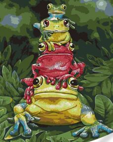 Розпис по номерах 40х50 GS1609 Четвірка жабенят на кольоровому фоні "Strateg"