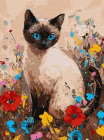 Розпис по номерах 30х40 КНО6694 Кішечка у квітах "Ідейка"