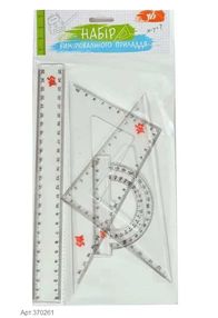 набір вимірювальний лінійка 25 сантиметрів 2 кутника 1 транспортир