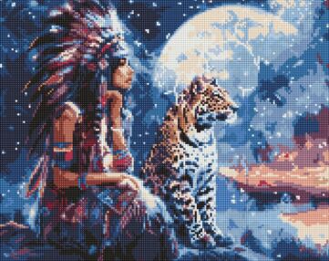 Алмазна мозаїка 40х50 АМО8068 Дівчина і леопард "Ідейка"