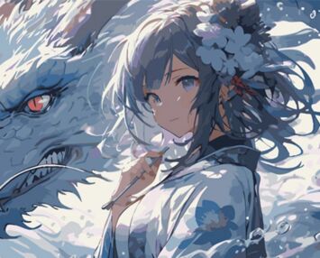 Розпис по номерах 40х50 MZ030 Дракон і дівчинка аніме на кольоровому фоні "Strateg"