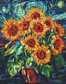 Алмазна мозаїка 40х50 DBS54019 Соняшники на чорному фоні brushme Брашми