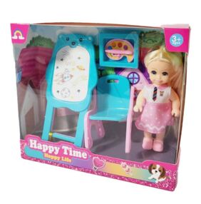 Лялька 12см + міні стільчик + міні дошка для малювання 978C