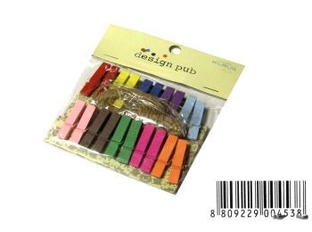 набір прищіпок декоративних деревяні 3,5см по  20шт в наборе простые цветные в асортименті купити ці