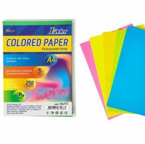 ПАПІР КОЛЬОРОВИЙ А4/80 250 аркушів 5 кольорів 50 аркушів НЕОН