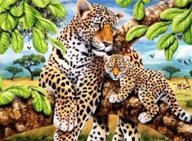 Алмазна мозаїка 50х65 SGK76327 Леопард з дитинчатою "Strateg"