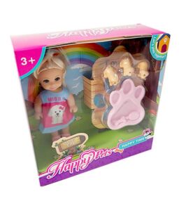 Лялька 12 см + 3 міні собачки + мисочка для годування 787