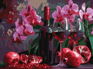Розпис по номерах 30х40 КНО5696 Вино та орхідеї "Ідейка"