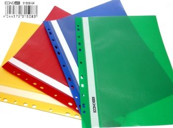 швидкозшивач пластиковий з прозорим верхом з перфорацією А4 в асортименті