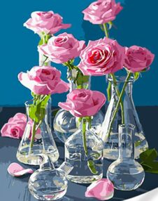 Розпис по номерах 40х50 GS1629 Троянди у скляних вазах на кольоровому фоні "Strateg"