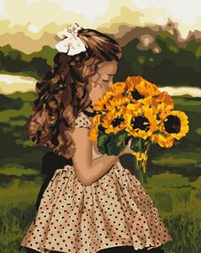 Розпис по номерах 40х50 КНО4662 Дівчинка з соняшниками "Ідейка"