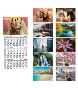 Календар 2026 настінний перекидний квартальний 3 пружини в асортименті