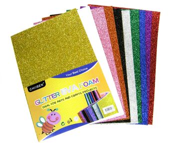 фоаміран а4 1,8 мм товщина набір 10 кольорів з глітером клейкий мікс