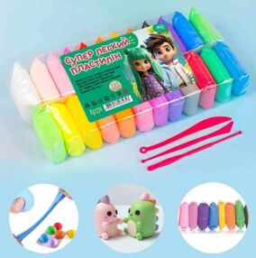 супер легкий пластилін 24 кольори зі стеками 195 грам супер легкий пластилін 24 кольори зі стеками 195 грам