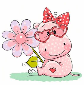 Розпис по номерах 30х30 15539-АС Бегемотик з квіткою "Art Craft" арт крафт