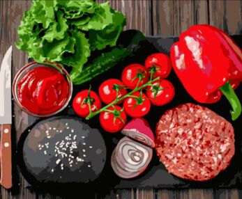 Розпис по номерах 40х50 MZ056 Овочевий асортимент на кольоровому фоні "Strateg"