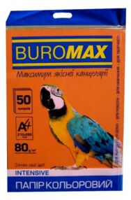 папір офісний кольоровий а4 80г/м2 50 аркушів Intensiv помаранчевий Buromax