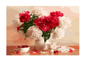 Розпис по номерах 40х50 BS8082 Червоно-білі піони і вишні brushme Брашми