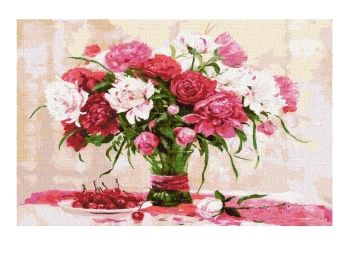 Розпис по номерах 40х50 КНО3185 Білі і рожеві півонії "Ідейка"