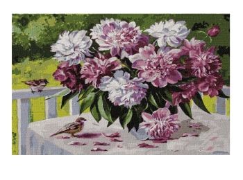 Розпис по номерах 40х50см КНО3183 Горобці та півонії "Ідейка"