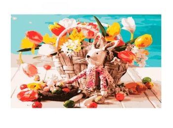 Розпис по номерах 40х50 VA-2738 Іграшка зайченя біля корзини квітів brushme Брашми