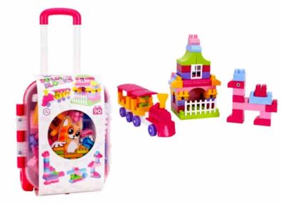 конструктор (7785) типу лего великі деталі у валізі рожевий "Технок"